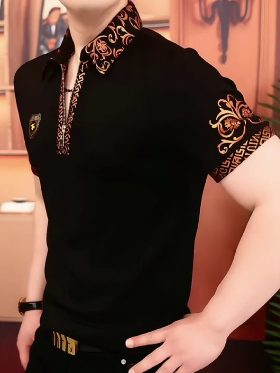 Men's Half-Zip Embroidery Collar Polo Shirt