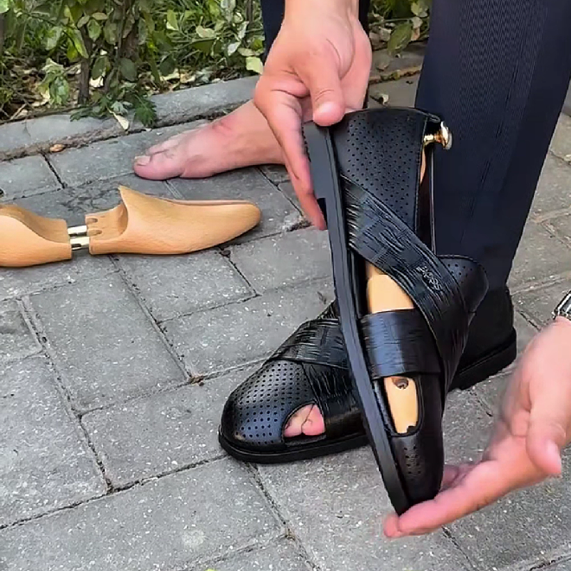 Men's Black Perforated Sandals Shoe
