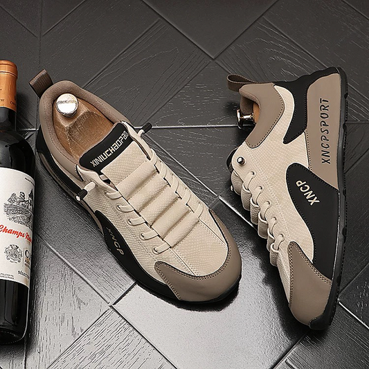 Men's Lace-Up Leather and Mesh Sport Sneakers