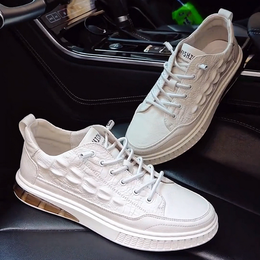 Men's Textured Leather Sneakers with Transparent Sole