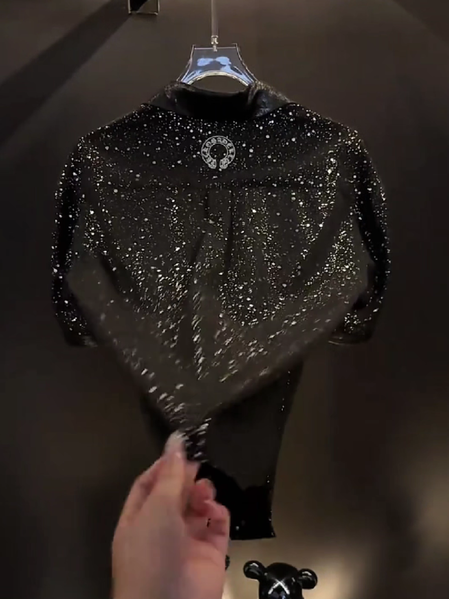 Men's Glitter Rhinestone Short Sleeve Shirt