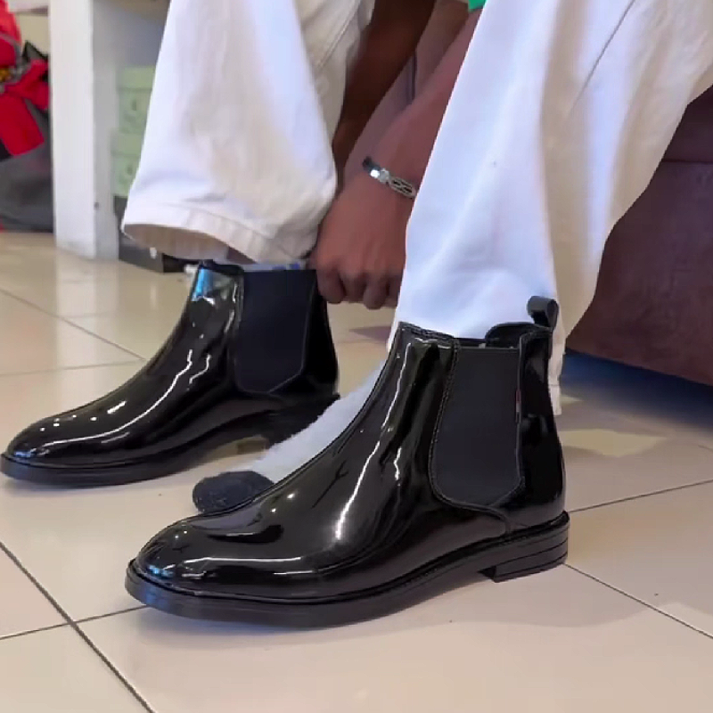 Men's Patent Leather Chelsea Boots with Elastic Side Panels