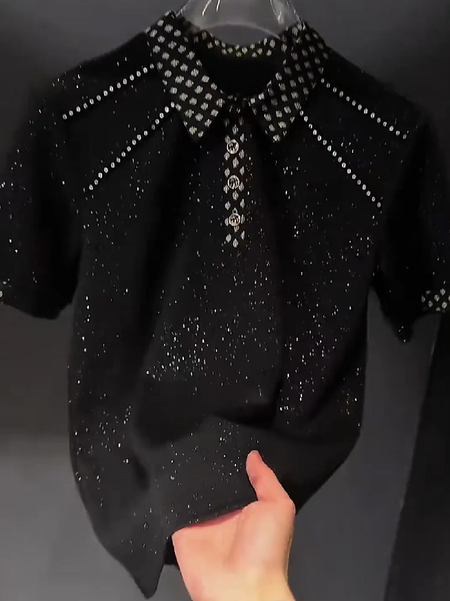 Men's Black Rhinestone Shirt Top
