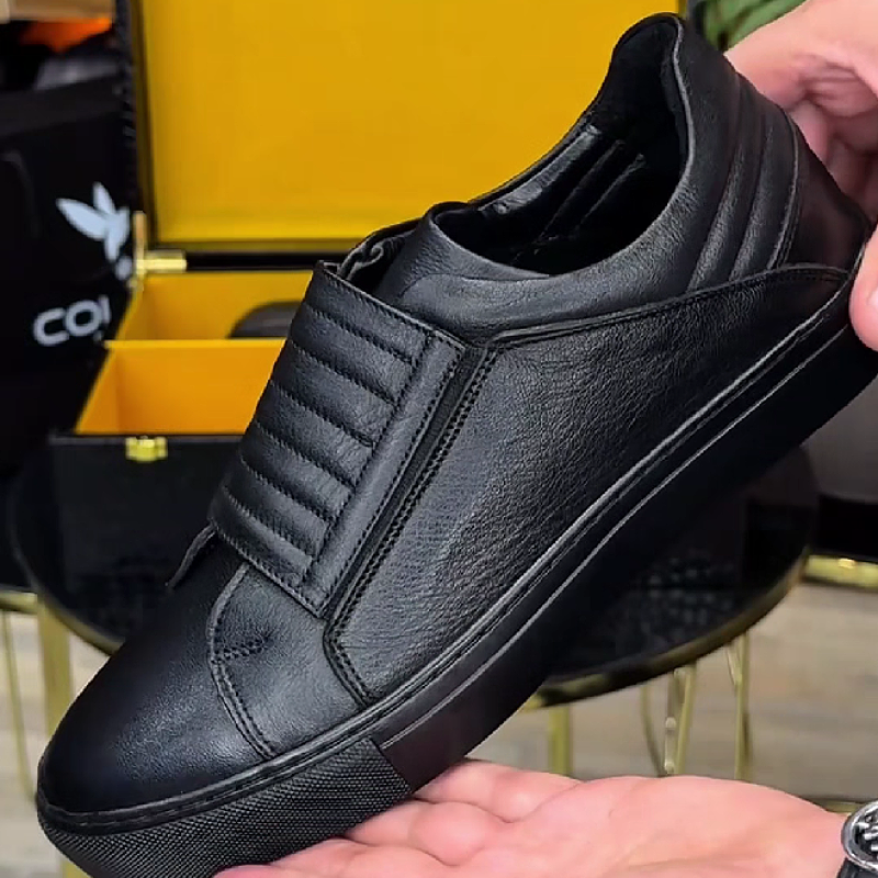 Black Slip On Leather Sneaker