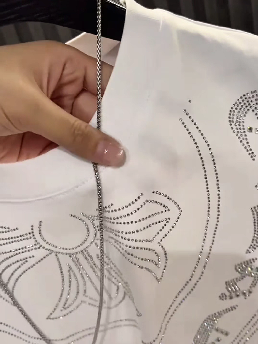 Men's White Embellished T-Shirt Top