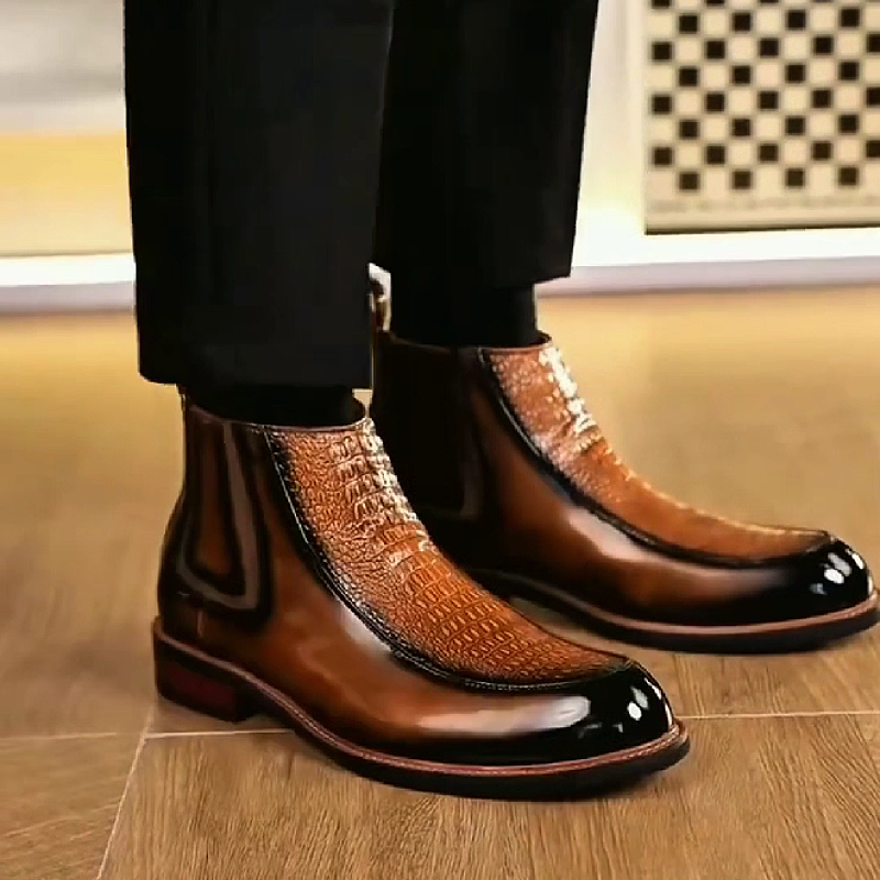 Brown Patent Leather Chelsea Boot