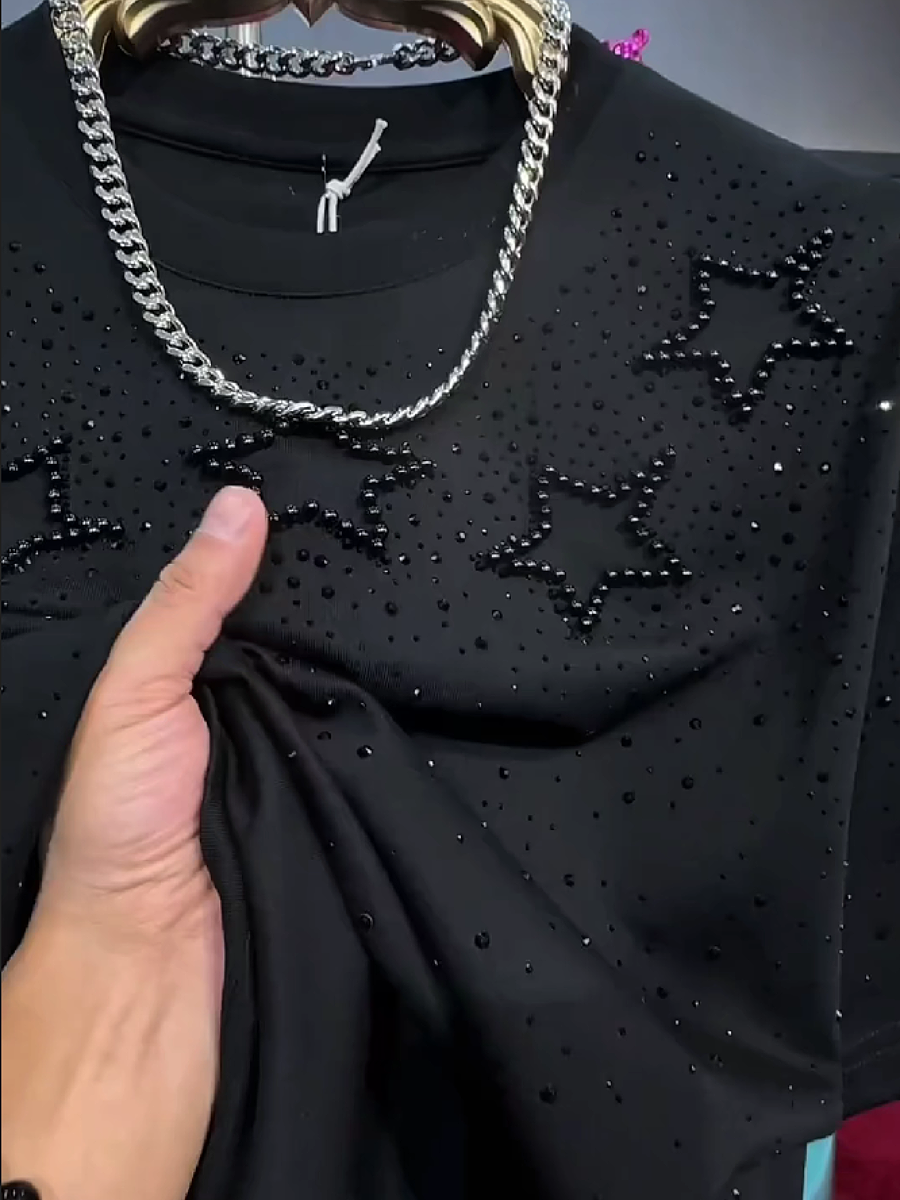 Men's Rhinestone Star Pattern Crew Neck T-Shirt