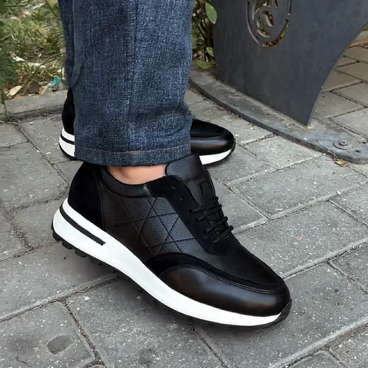 Men's Leather Sneakers with Contrast Sole Design