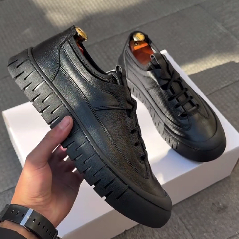 Black Leather Chunky Sneaker