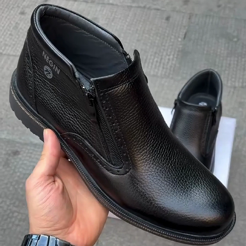 Leather Zip-Up Work Boot with Rubber Sole