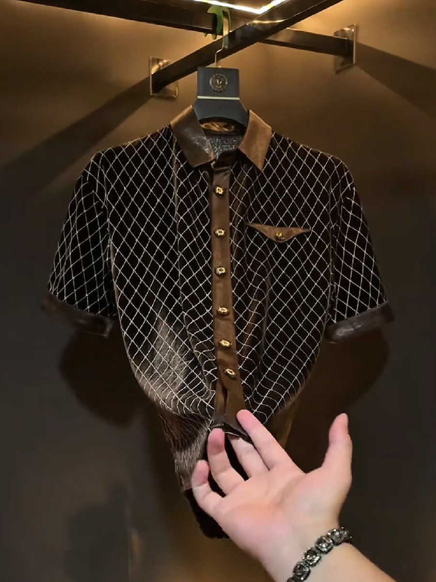 Men's Velvet Plaid Short Sleeve Shirt