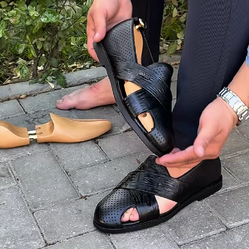 Men's Black Perforated Sandals Shoe