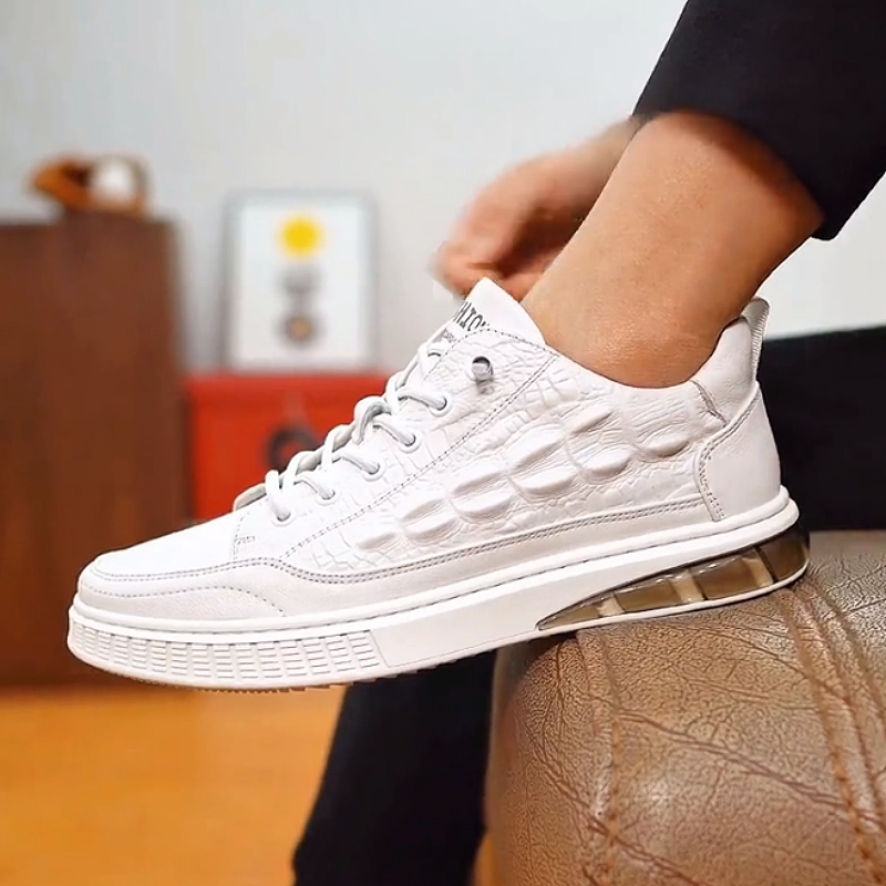 Men's Textured Leather Sneakers with Transparent Sole
