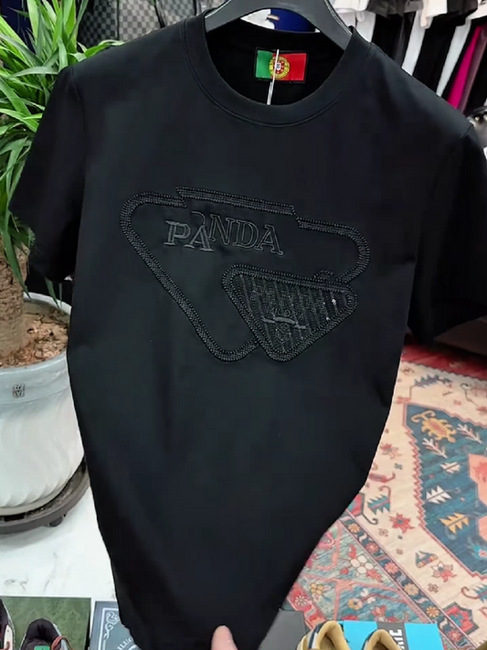 Men's Beaded Panda Graphic Crew Neck T-Shirt