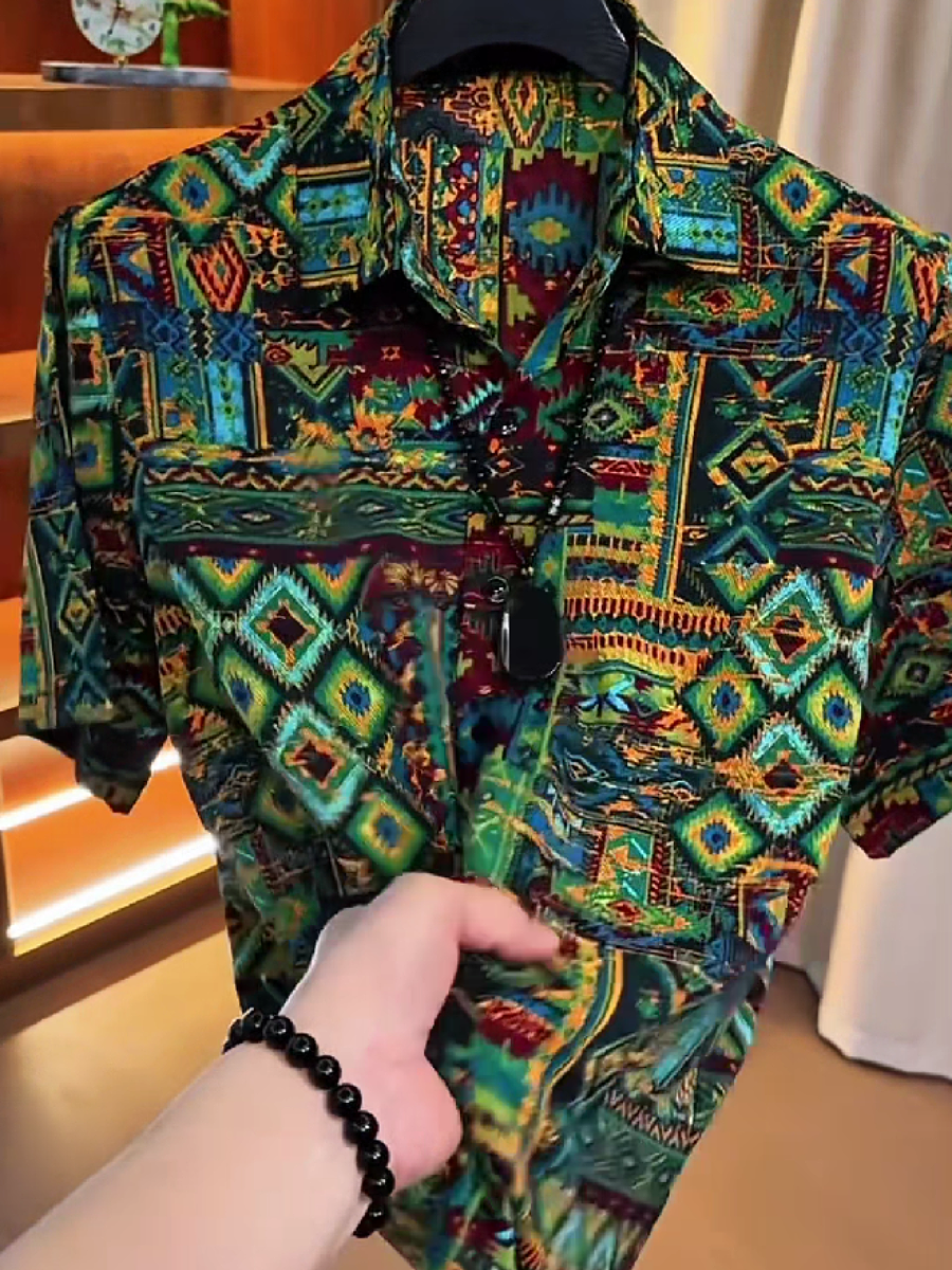 Men's Tribal Geometric Print Short Sleeve Shirt
