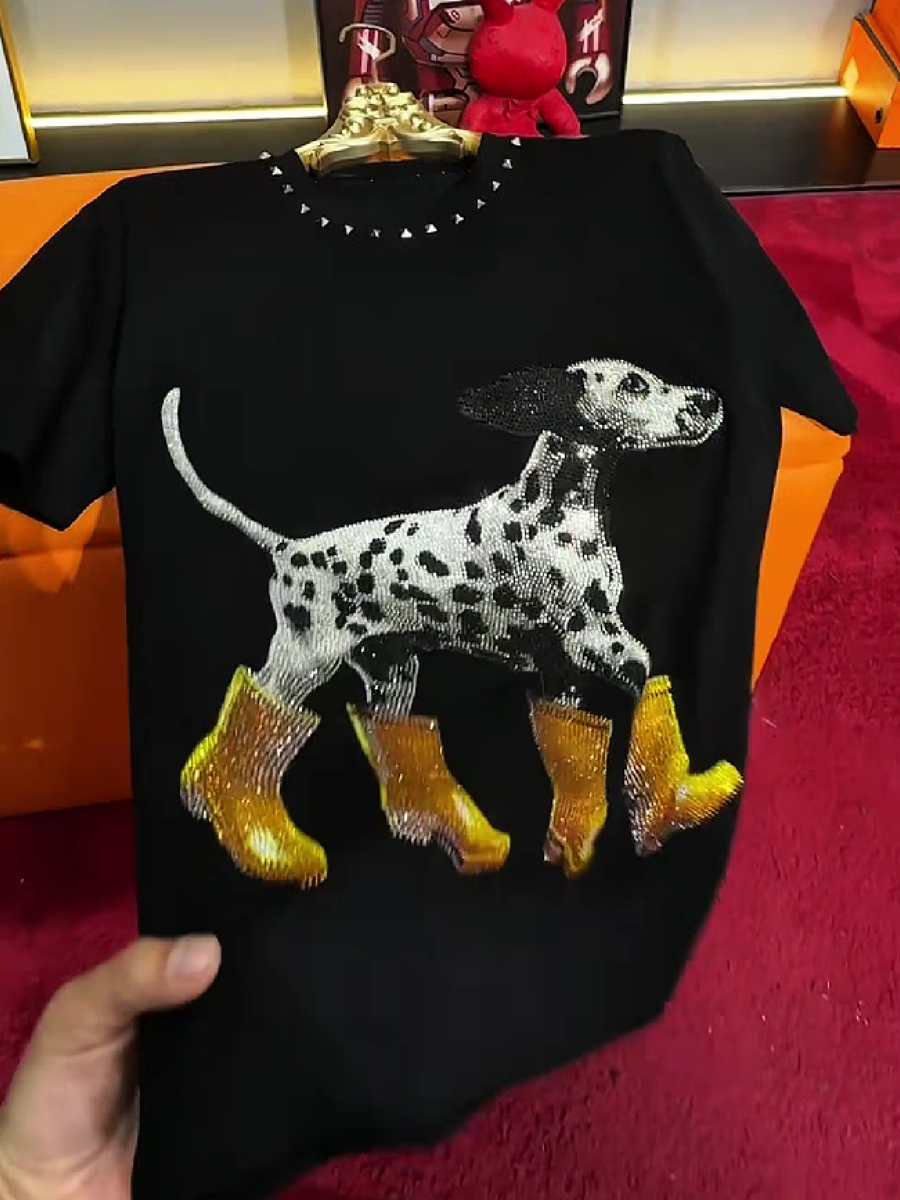 Men's Rhinestone Dog Graphic T-Shirt