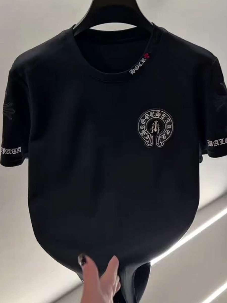 Men's Gothic Cross Embroidery Round Neck T-Shirt