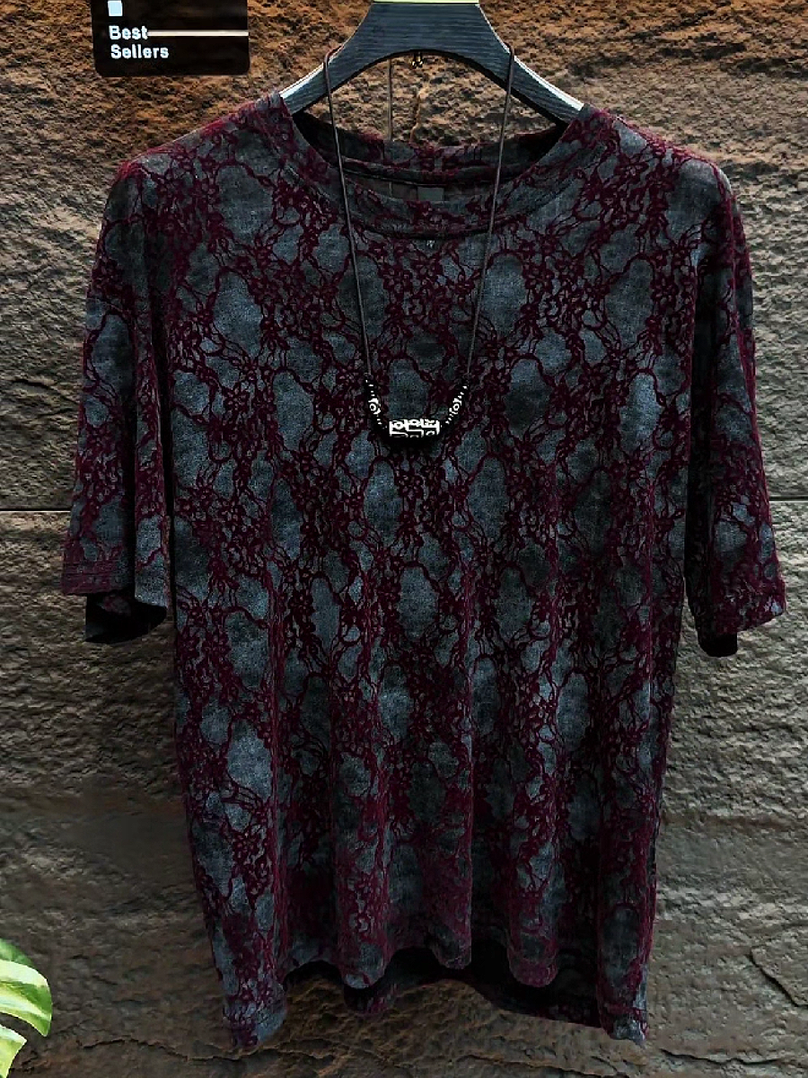 Men's Burnout Lace Pattern T-Shirt