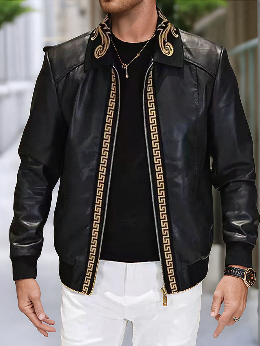 Embroidered Leather Jacket