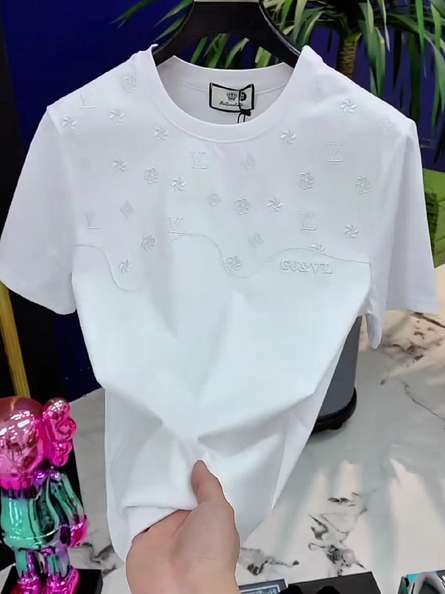 Men's Scattered Floral Letter Embroidery T-Shirt