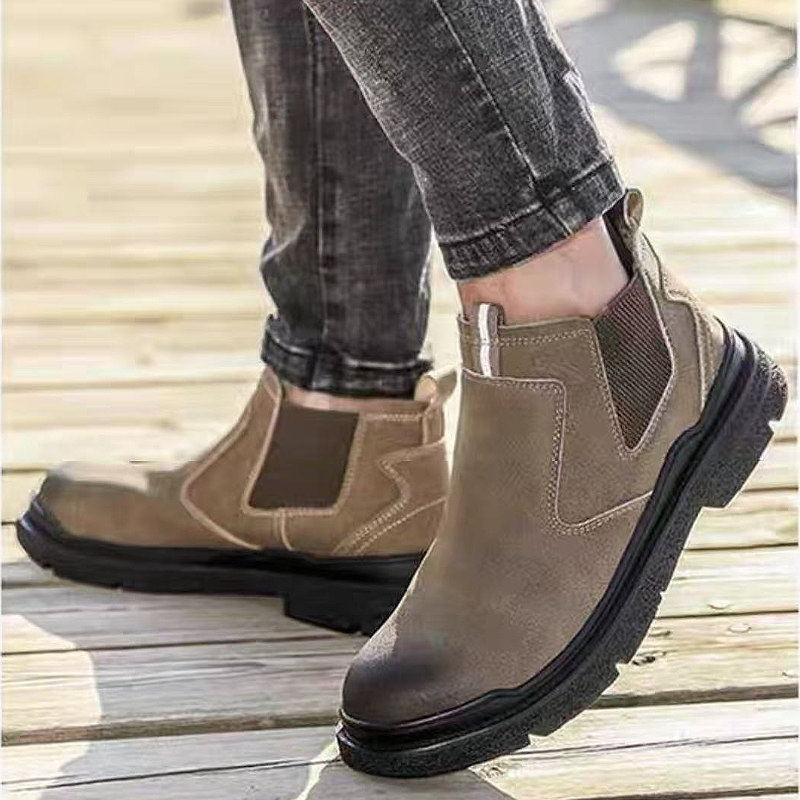 Suede Chelsea Work Boot with Rubber Sole