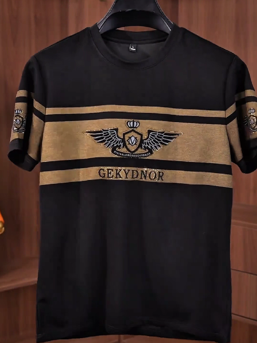 Men's Wing Emblem Striped Graphic T-Shirt