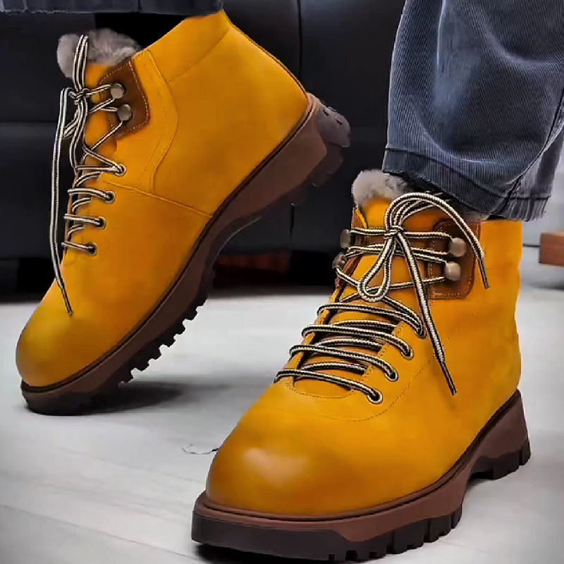 Yellow Lace Up Winter Boot