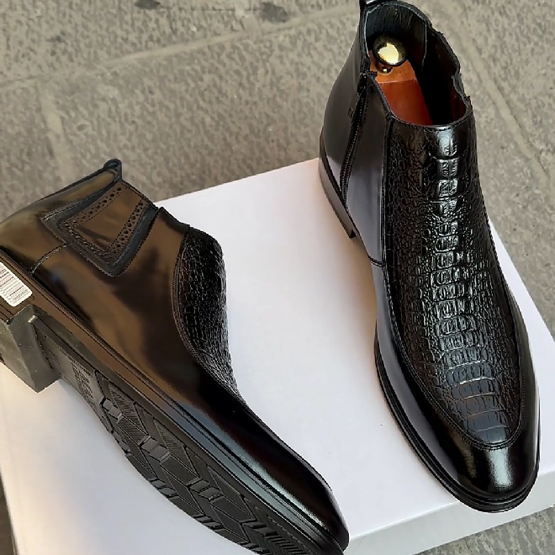 Black Croco Print Chelsea Boot