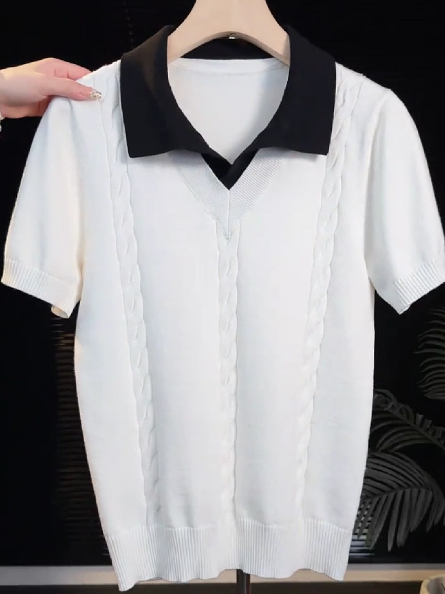 Contrast Collar Knit Shirt