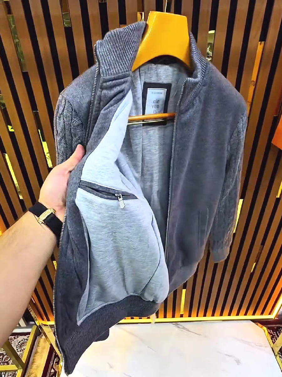 Cable Knit Zip-Up Fleece Jacket