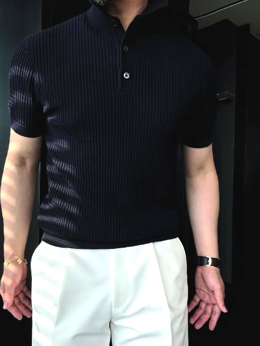 Ribbed Knit Polo Shirt
