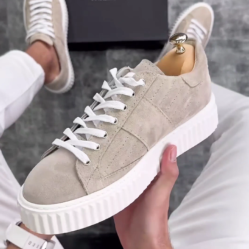 Men's Suede Lace-Up Casual Sneakers with Logo