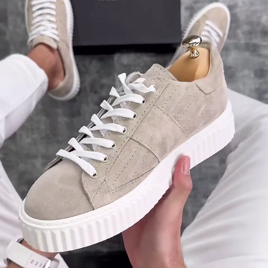 Men's Suede Lace-Up Casual Sneakers with Logo