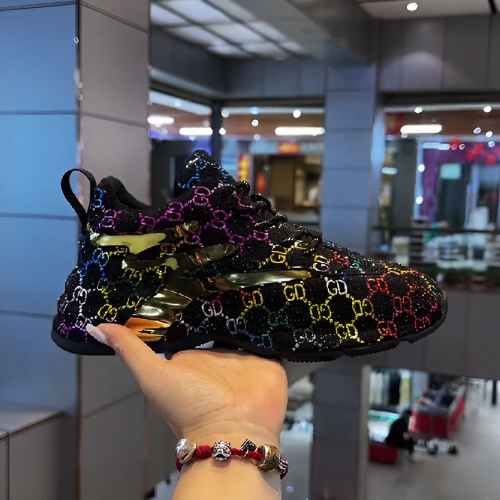 Glamorous color rhinestone print sneakers