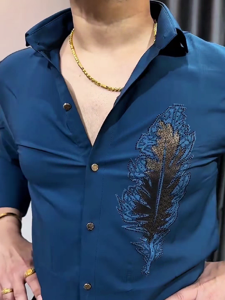 Feather Embroidered Dress Shirt