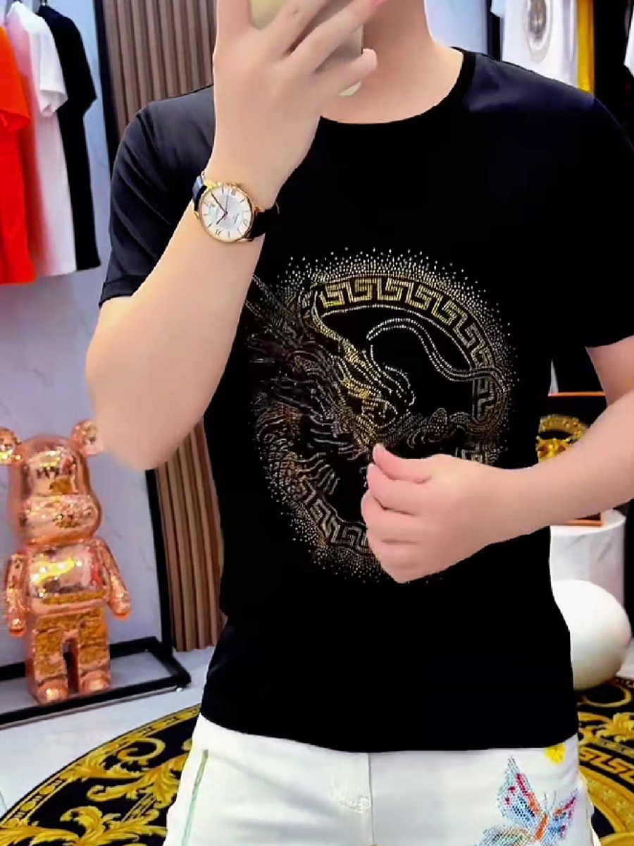 Men's Rhinestone Dragon Greek Key T-Shirt