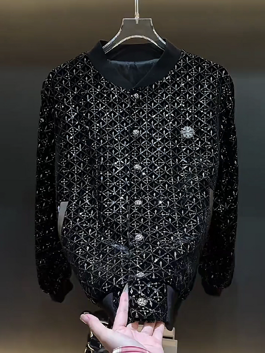 Studded Velvet Button-Up Jacket