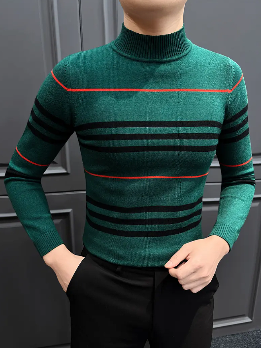 Green Stripe Turtleneck Sweater