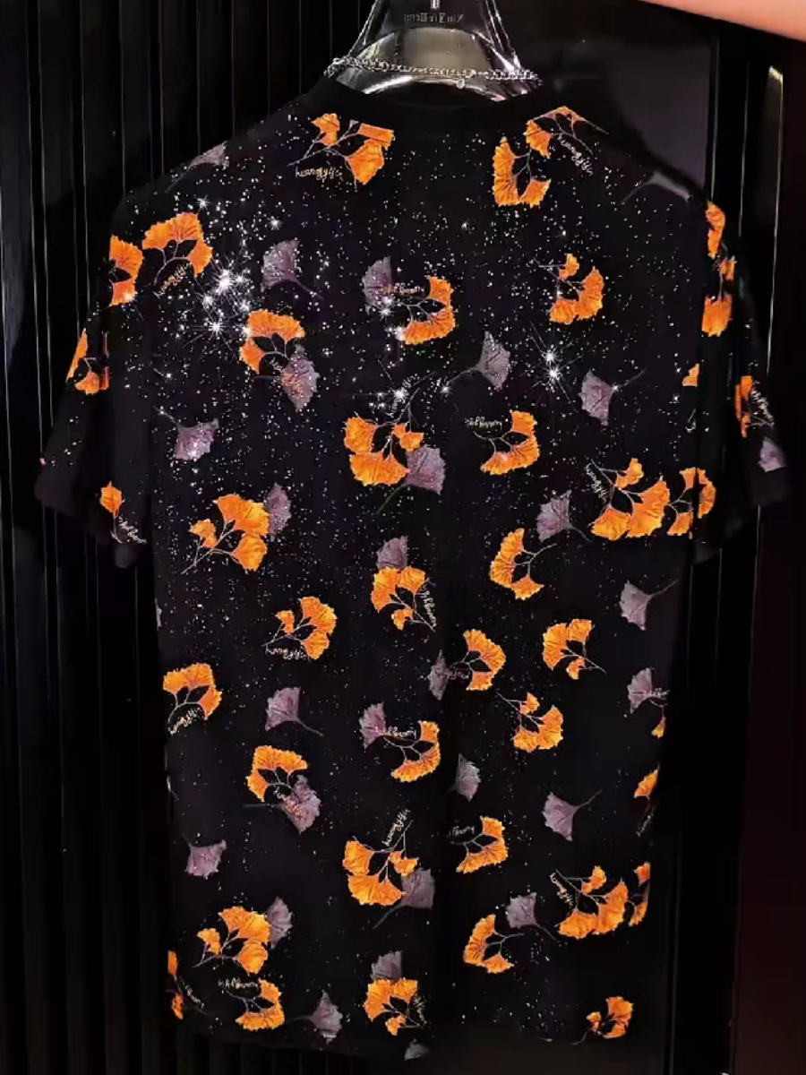 Men's Sequin Leaf Print T-Shirt