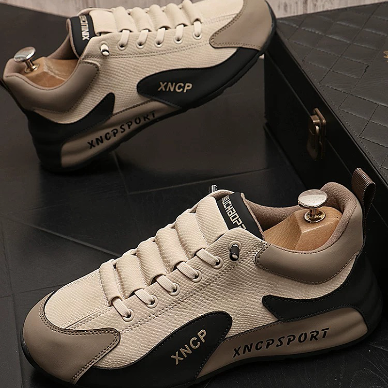 Men's Lace-Up Leather and Mesh Sport Sneakers