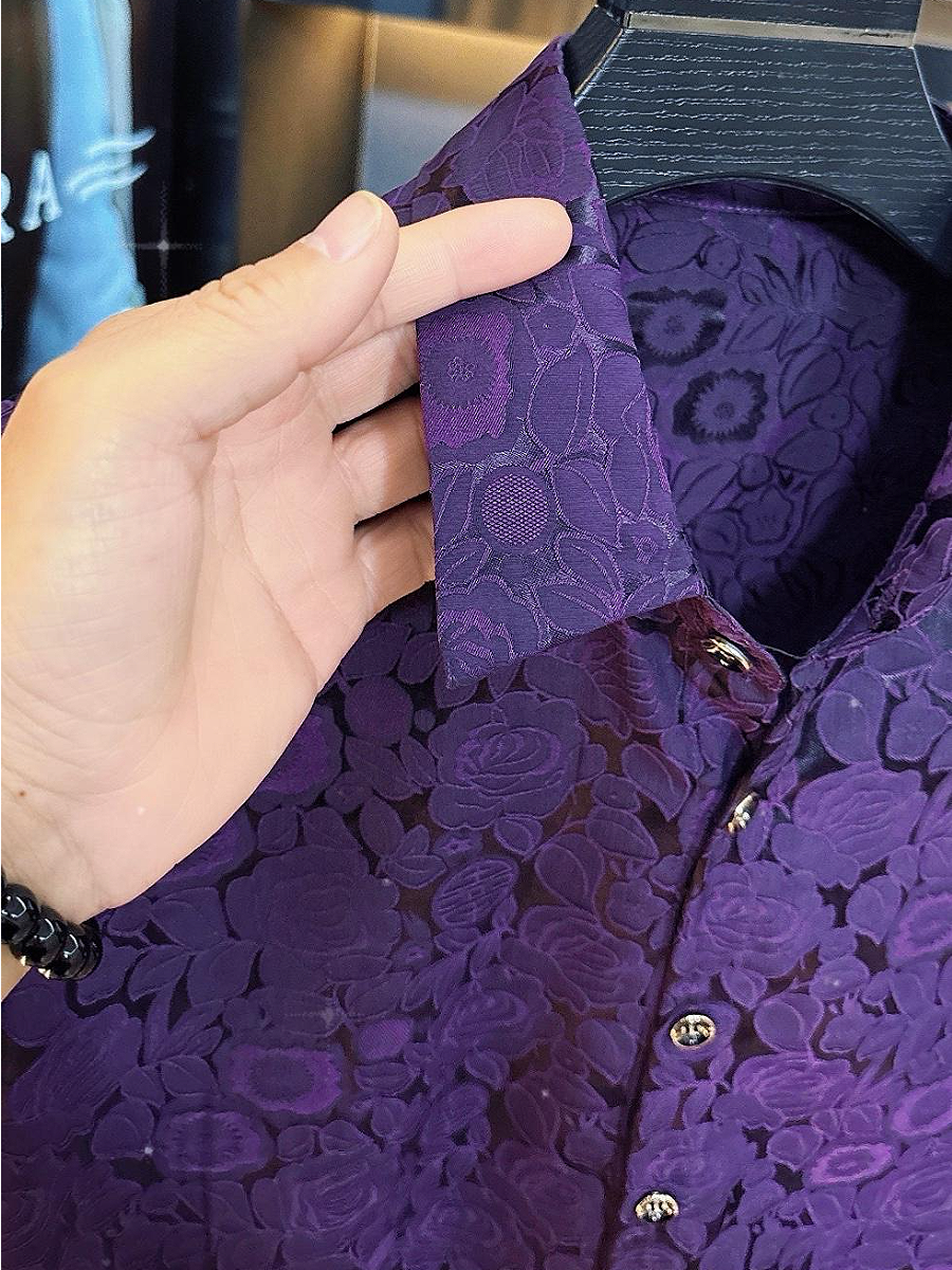 Purple Shiny Floral Shirt