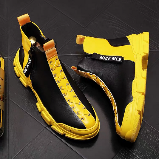 Men's Lace-Up Casual Boots with Zipper Detail