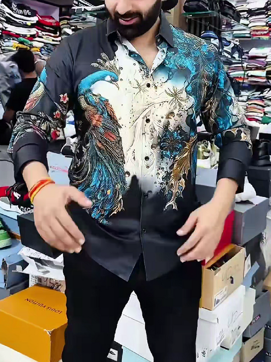 Peacock Print Long Sleeve Shirt
