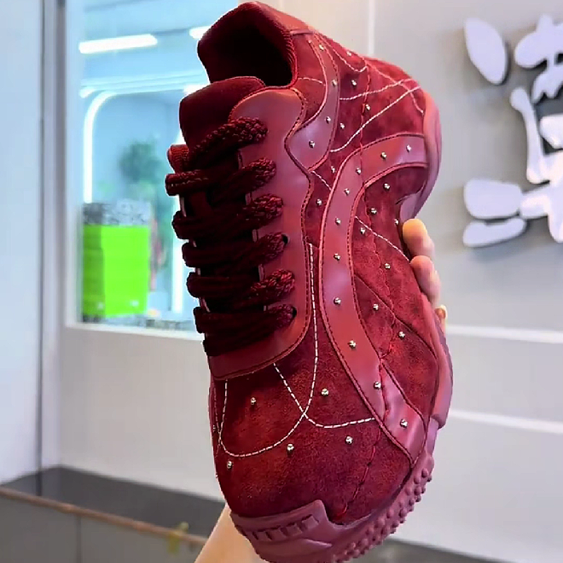 Red Pearl Stitched Sneaker