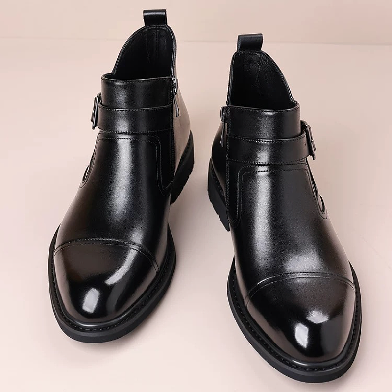 Black Buckle Leather Boot