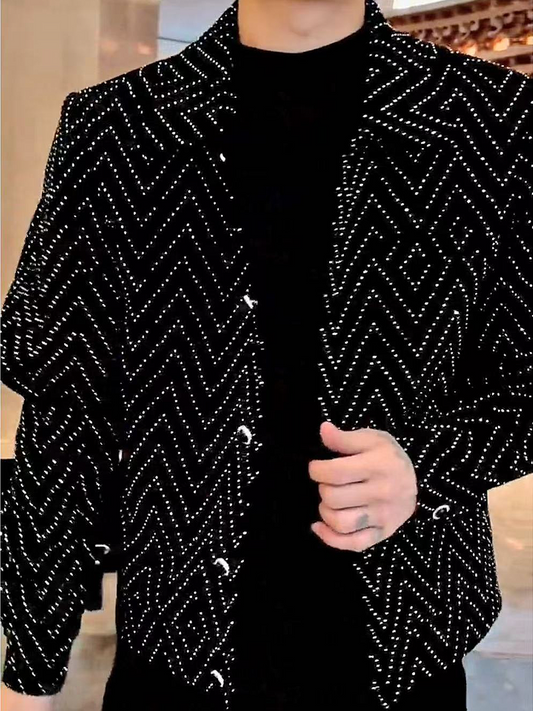 Studded Chevron Pattern Blazer Jacket