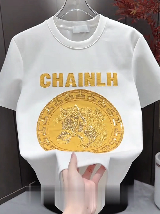 Golden Horse Sequin T Shirt