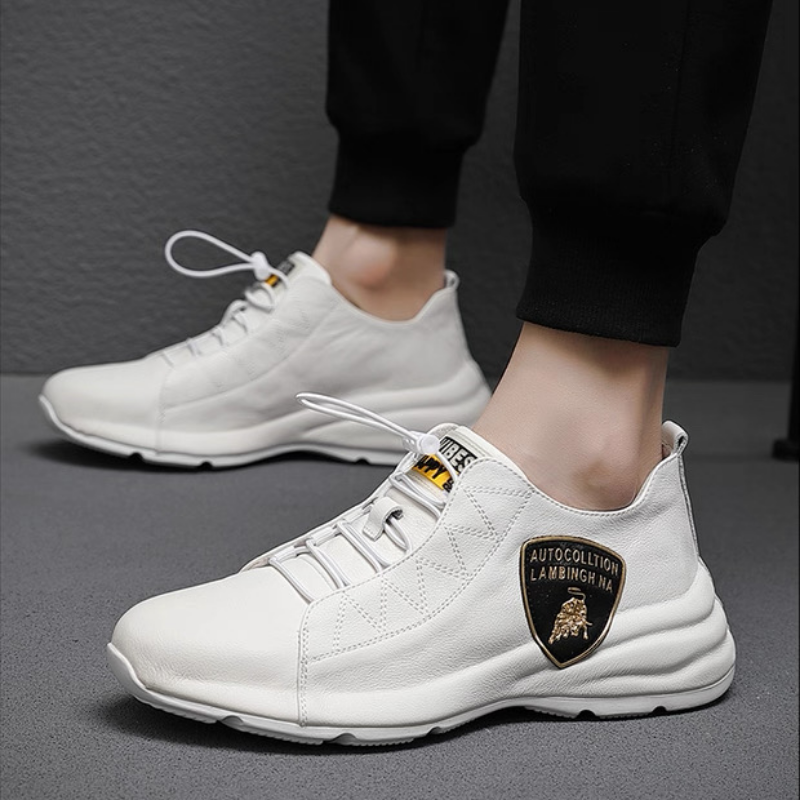 Men's Leather Lace-Up Casual Shoes with Embossed Logo