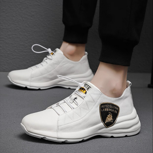 Men's Leather Lace-Up Casual Shoes with Embossed Logo