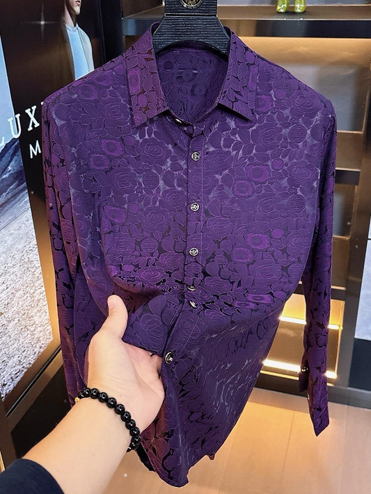 Purple Shiny Floral Shirt